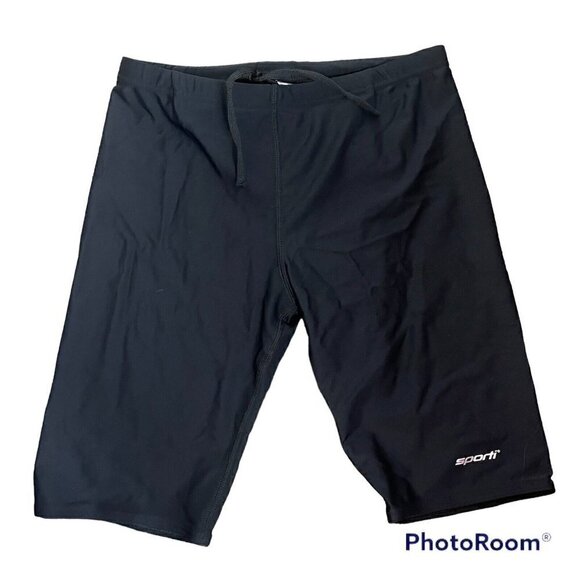 SPORTI Men's Solid Compression Jammer Swimsuit Black Sz 30 - Picture 1 of 7